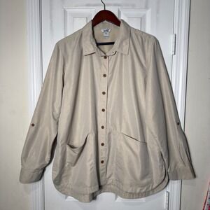 Duluth Trading Heirloom Gardening Shirt XXL Beige Utility Button UPF Pockets